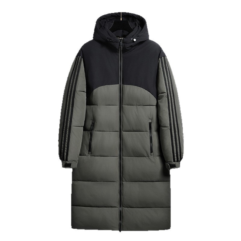 Transfronterizos invierno con capuzas de algodón hombre plumón de marca de moda de rodilla de tres barras chaqueta de algodón de invierno