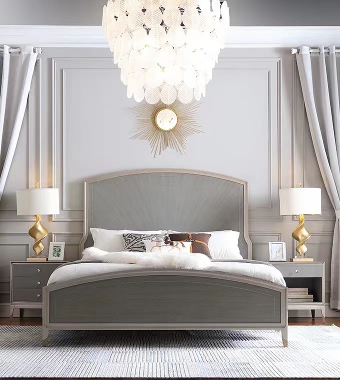 乐品居美式轻奢实木大床现代简约高级灰双人婚床古典欧式卧室家具