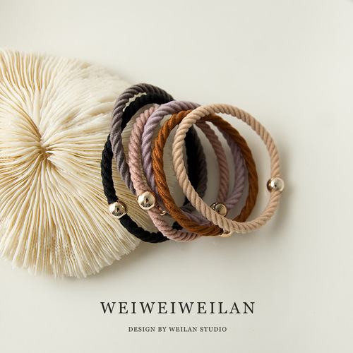 Korean new twill small gold beads hair rope, simple, basic, versatile, high elasticity, Japanese new color small leather case for women