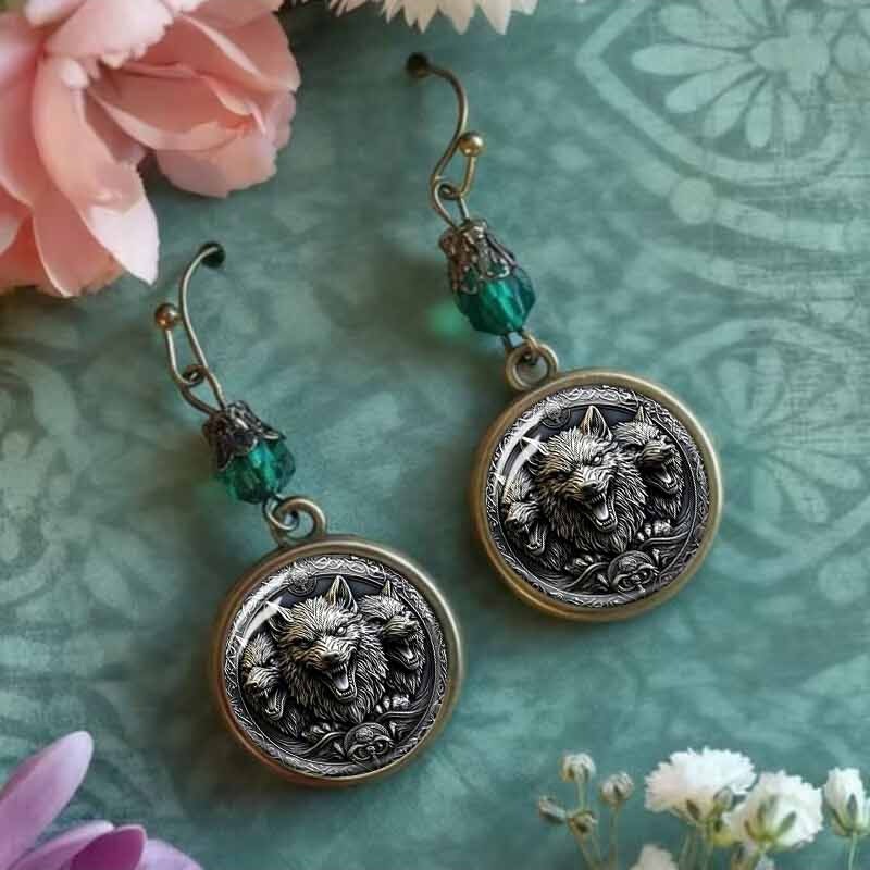 Transfronterizo temu amazona europea y americana salvaje cabeza de lobo mosaico en relieve pendientes personales de moda diversificada pendientes