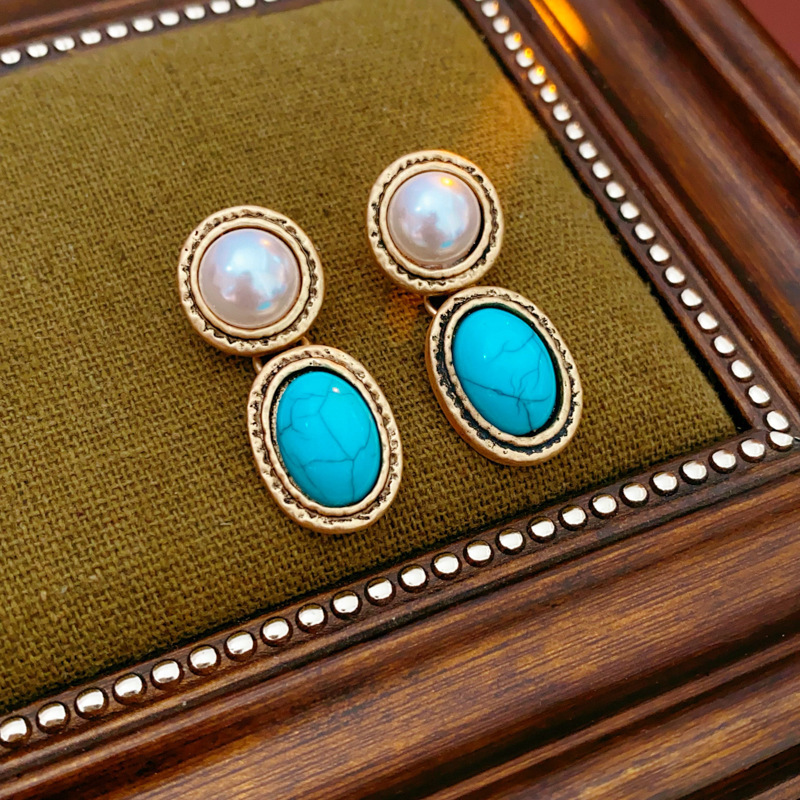 Medieval vintage diamantes geométricos oval pendientes collar ligero lujo nicho cadena clavícula juegos de joyería retro