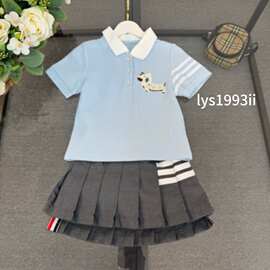 26早春新款童装 TB学院风女童刺绣小狗POLO衫+百褶裙 源头工厂