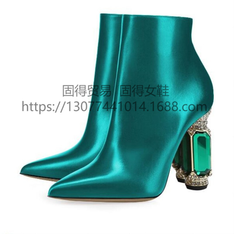European and American Show Fashion Solid Color Women's Ankle Boots Palace Style Luxury High Heel Women's Shoes