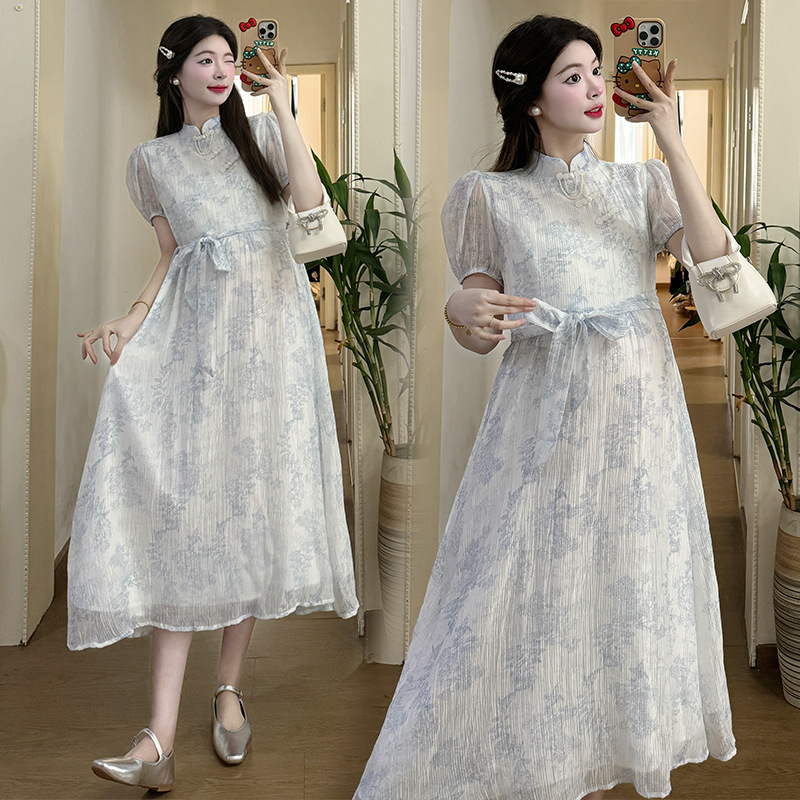 in stock 2025 New Pregnant Women dress Xia Xin Chinese Modified Cheongsam Small Fresh Pregnant Women dress