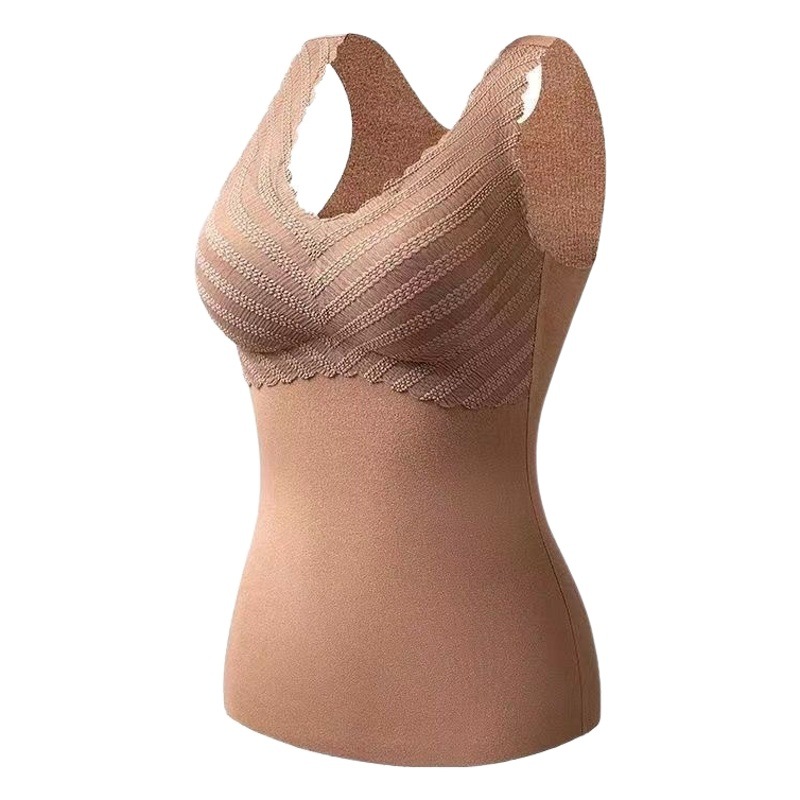 De terciopelo otoño e invierno nuevo chaleco térmico ropa interior de las mujeres base a prueba de frío forro polar engrosada auto-calefacción superior con almohadilla en el pecho
