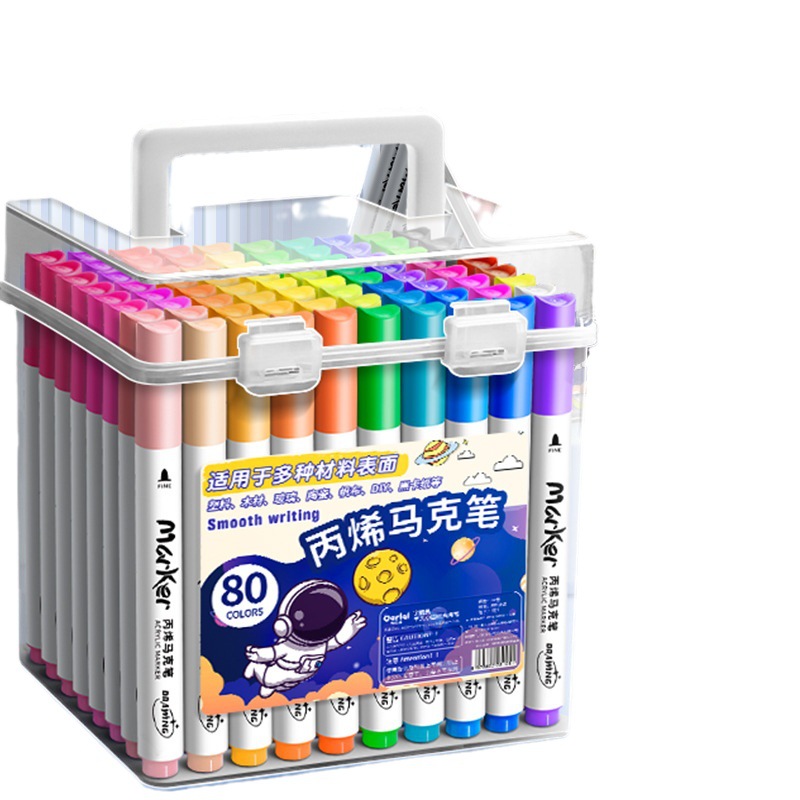 Marcador de acrílico opaco color plegable color niños lavable 48 color estudiantes de escuela primaria de arte jardín de infantes acrílico doble cabeza