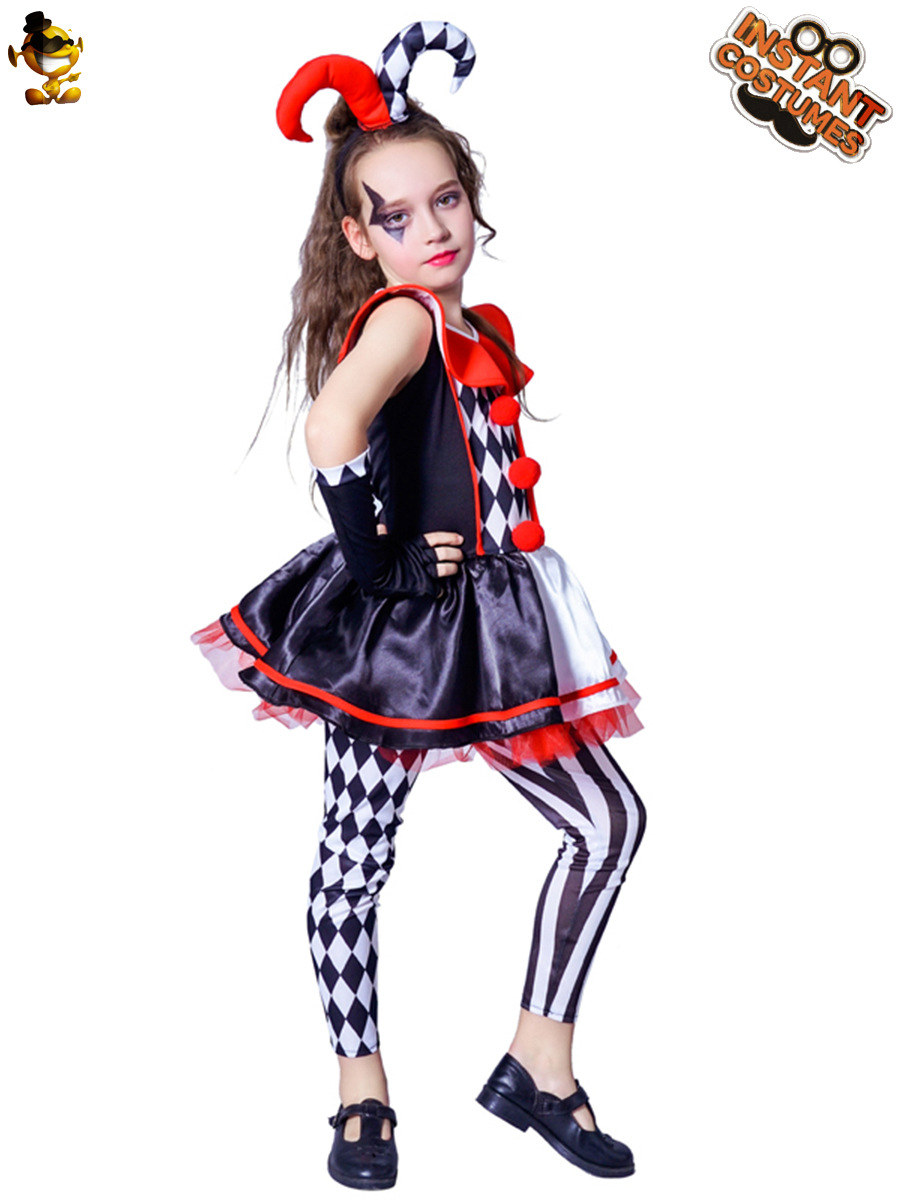 Mujeres de los niños a cuadros payaso traje Halloween diablo cuerno falda rendimiento ropa Cosplay del partido
