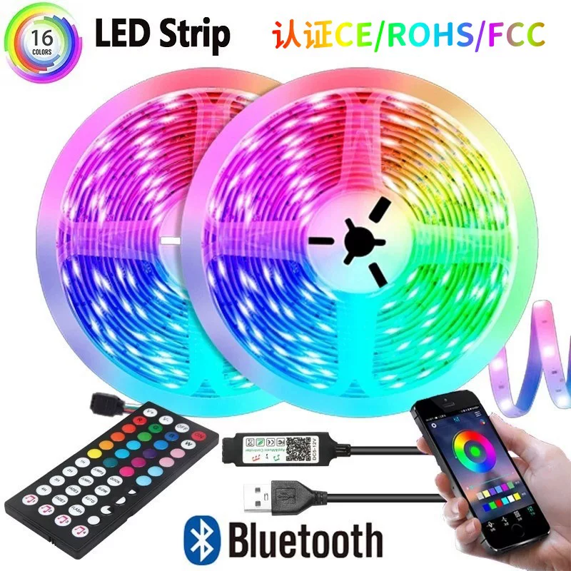 Светодиодная лента, 5 В, RGB 5050, 12 светодиодов/м, пульт BT или ИК, длина 1–30 м