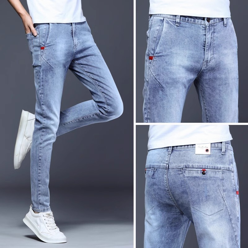 High-End Men's Stretch Jeans Spring and Autumn 2026 New Style Casual Slim-Fit Light-Colored Long Pants