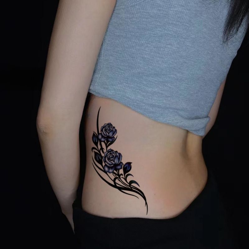 Waterproof Artificial Tattoo Stickers for Women, Small Fresh Purple Rose Blue Enchantress Disposable Cover Fake Tattoo Stickers