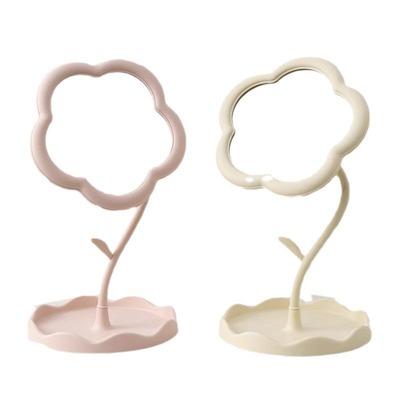 ins风花朵化妆镜办公室桌面台式家用梳妆镜学生宿舍便携小镜子女