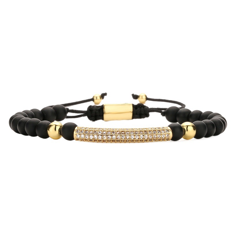 Cross-Border 6m negro bello piedra tejida pulsera tejida ajustable micro incrustaciones de circón tubo largo negro esmerilado pulsera de los hombres