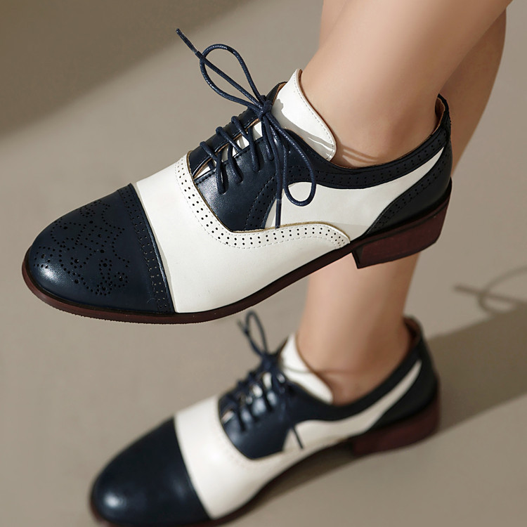 2025 Spring and Summer Brock Shoes Foreign Trade Cross-border plus size British Women's Shoes Student Color-matching Lace-up Shoes AliExpress