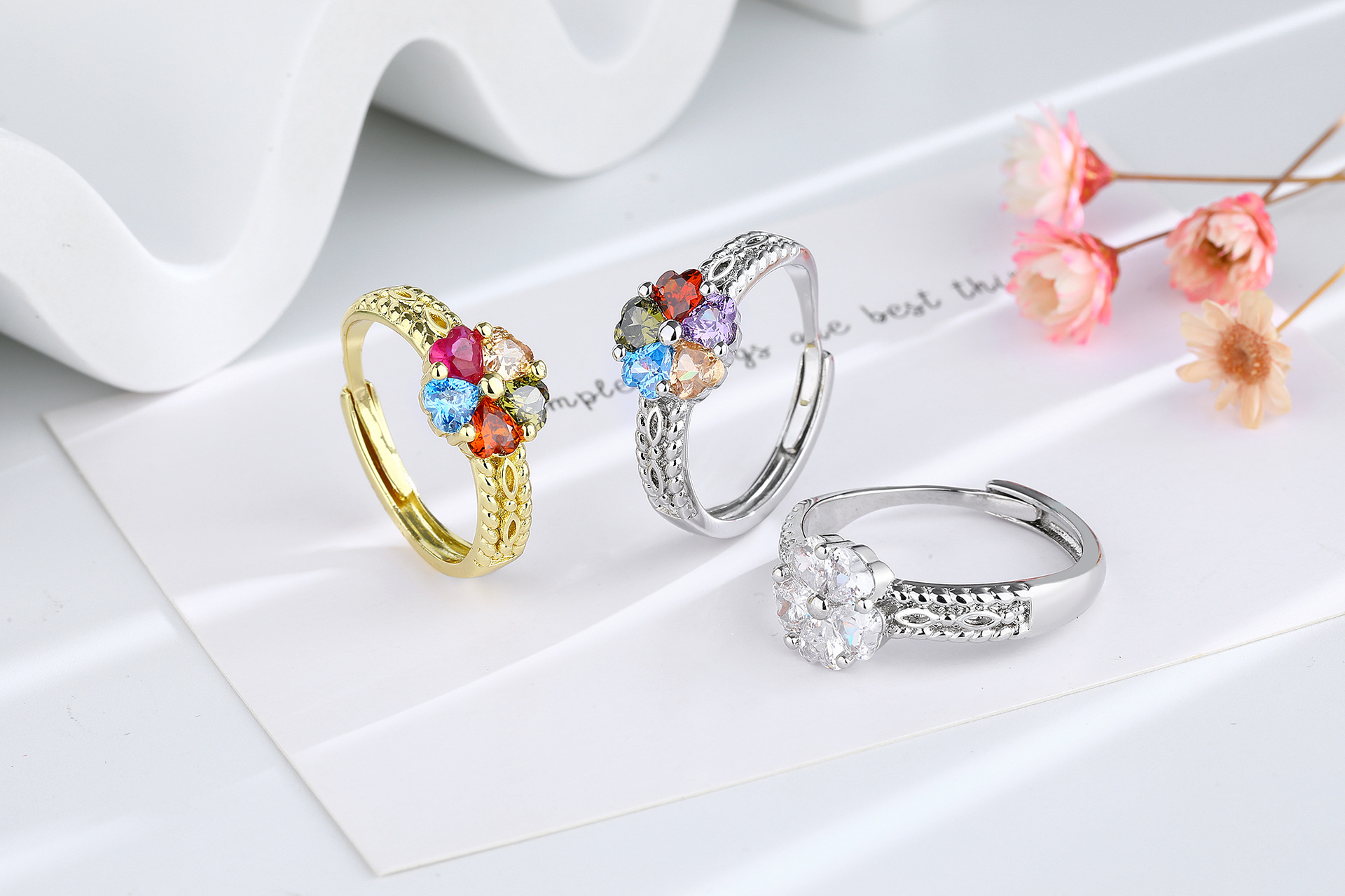 Fashion Heart Shape Copper Inlay Zircon Rings 1 Piece