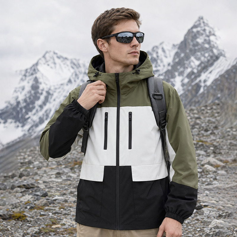 European size men's outdoor hooded jacket, breathable multi-pocket zip-up jacket, cross-border edition, all-season coat