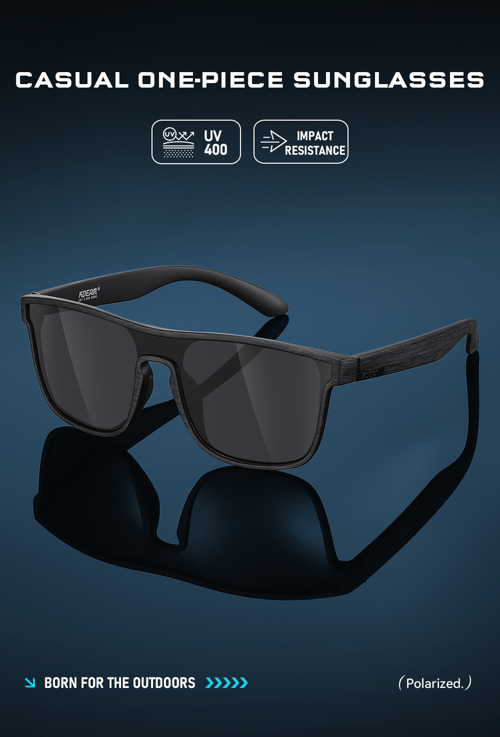 KDEAM große Sonnenbrille neu polarisiert einteilig Sportsonnenbrille winddicht Sonnenbrille Metallscharnier KD528-PLUS
