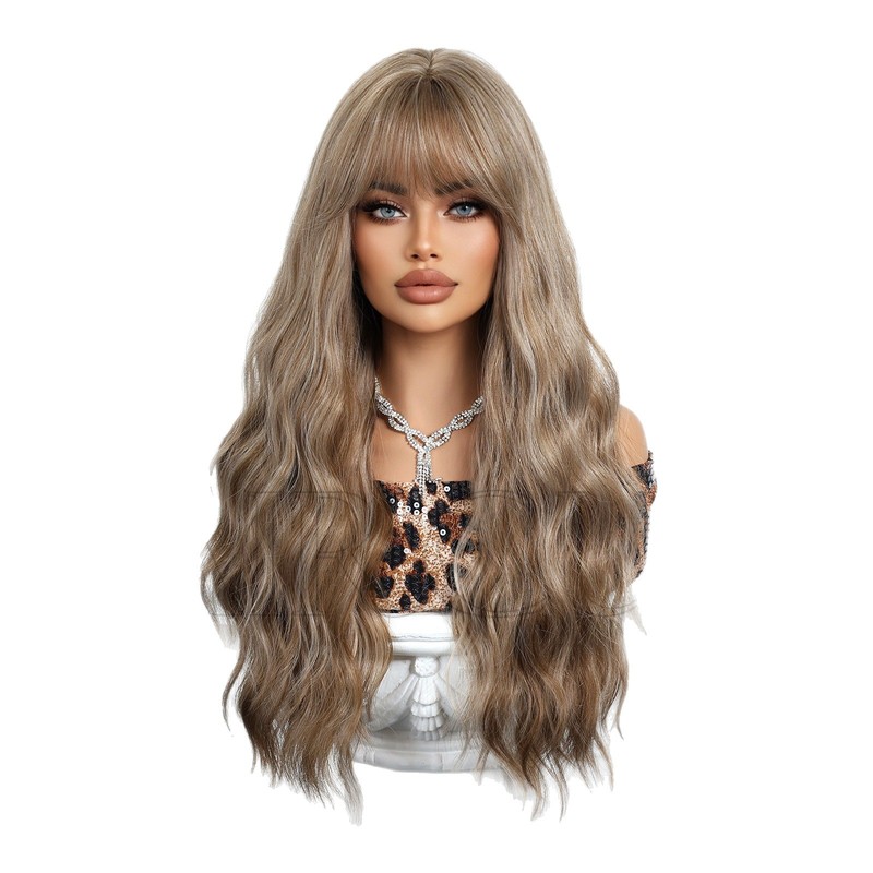 工場卸売ウィッグヘッドギア化学繊維ヘアフルマシンメイド前髪ロングカーリーヘア高温シルクハイライト女性クロスボーダー|undefined