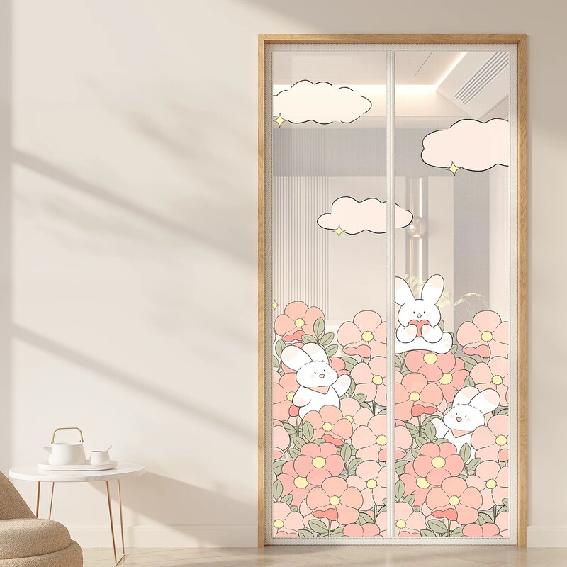 Home bedroom screen door curtain with magnetic attachment, no drilling required, detachable summer privacy mosquito-proof door curtain