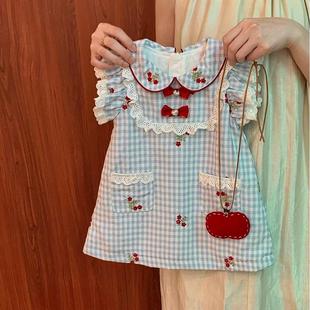 Girl's Summer Plaid Vic Dress 2025 Girl's Bow Cartoon Embroidery Lace Stylish Fashion Princess Dress