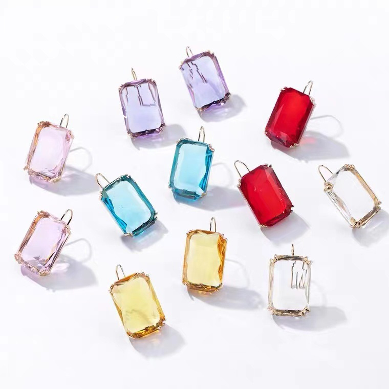 European and American cross-border jewelry niche design sense color Square rhinestone earrings female geometric fashion earrings earrings