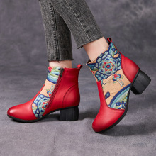 头层牛皮罗马风粗跟民族复古文艺加棉冬季个性独特女靴（胜利靴）