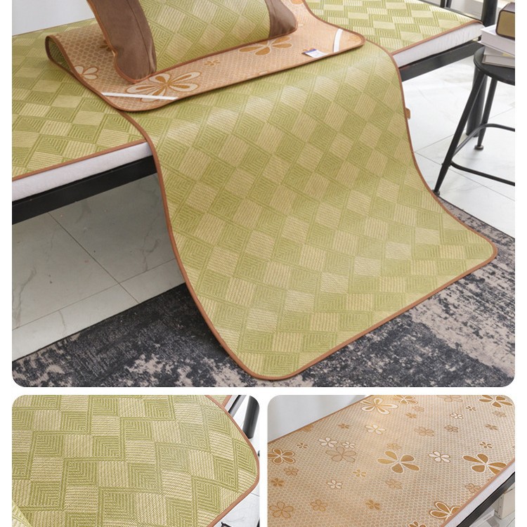 Asiento de verano, estera de ratán de doble cara, estera de seda de hielo para el hogar, estera de paja de ratán pura, plegable 0,9 m, dormitorio de estudiantes, estera individual