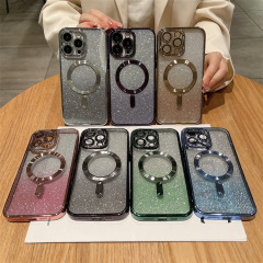 iphone16E 電気メッキ CD パターングラデーショングリッターパウダーテール付き 15 携帯電話ケース Apple 磁気吸引 17pro ソフトケースに適しています