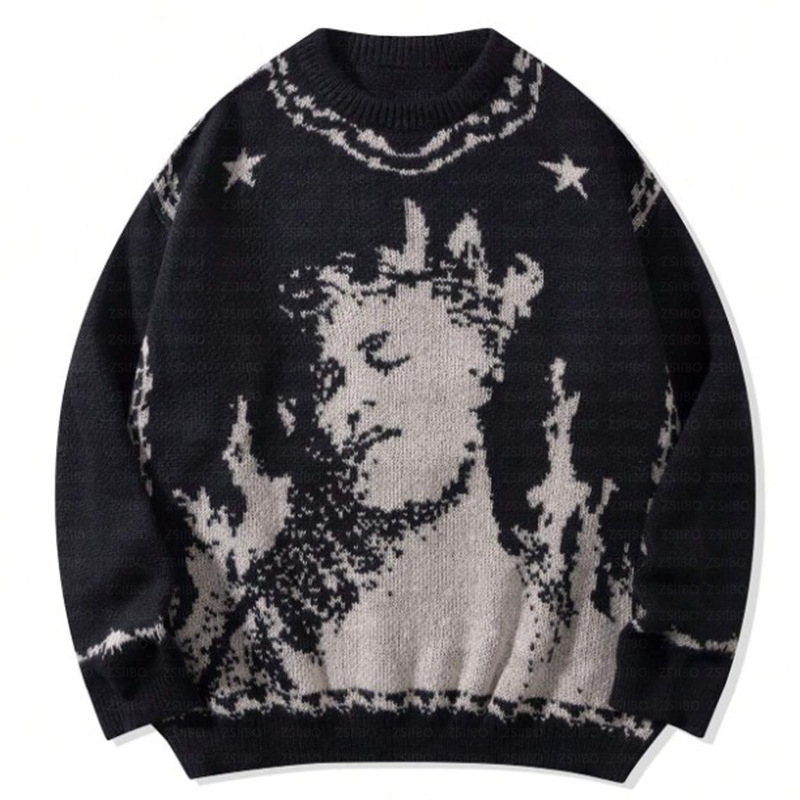 Winter trend design retro knitted sweater with a round collar for…