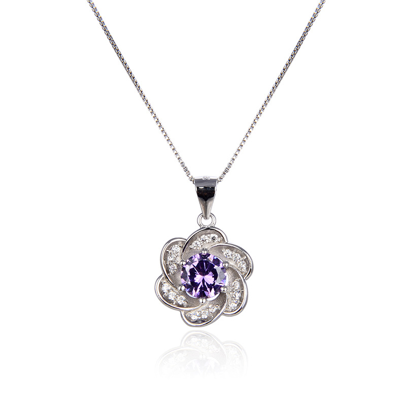 925 collar de flores de plata esterlina personalidad coreana de piedra de diamante colgante de moda de seis pétalos colgante flor al por mayor