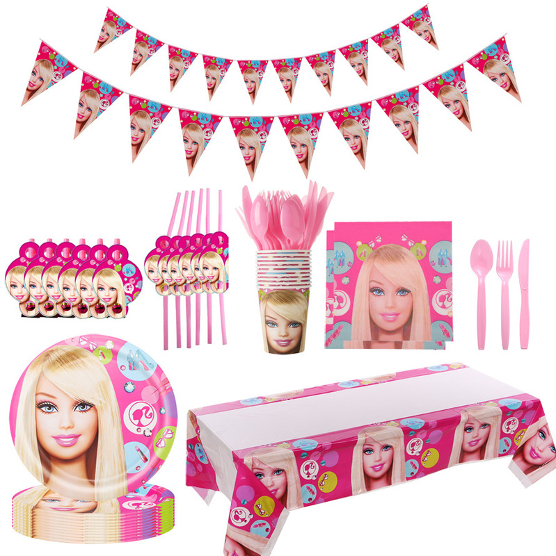 Barbie Princess Doll Theme Children's Birthday Party Set Party Decoration Disposable Tableware Dinner Plate