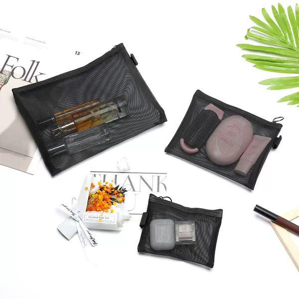 Transparent Nylon Mesh Skincare Product Cosmetic Bag Large Capacity Portable Breathable Storage Bag Toiletry Bag 22X14Cm