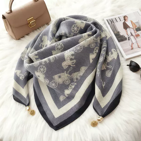 Cotton and Linen Magnetic Buckle Small Silk Scarf Women's 2025 New Printed Pony Cart Scarf Thin Neck Protector Versatile Fashion