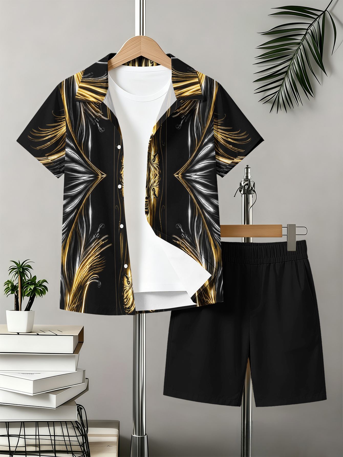 Jungen Set Mit Blumenmuster Hemd Und Shorts Für Den Sommer_voghion.com