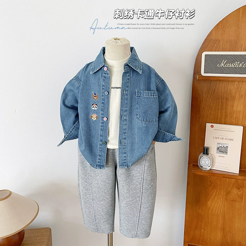 Новинка осени 2025 года «Наукия из Долины Ветра», детская одежда в корейском стиле, джинсовая куртка для мальчиков и девочек, рубашка с вышивкой мультфильмов