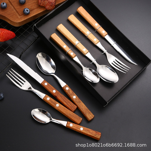 304 stainless steel rosewood handle knife, fork and spoon gift box four-piece set hotel western food knife and fork restaurant steak knife, fork and spoon
