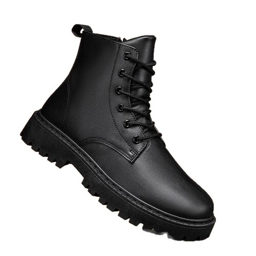 Bestselling Men's Winter Martin Boots, High-Top with Fleece Lining and Thick Insulation, Warm Retro Leather Shoes, Black Heightening Leather Boots