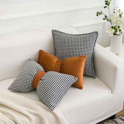 北欧简约千鸟格抱枕套床头靠垫沙发靠背垫午休腰枕不含芯腰靠批发|ms