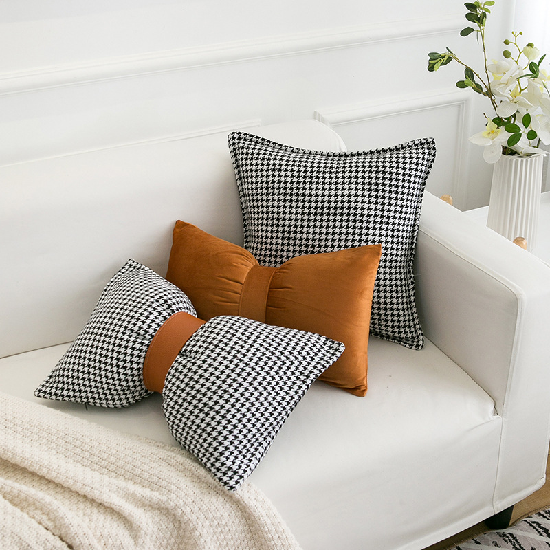 北欧简约千鸟格抱枕套床头靠垫沙发靠背垫午休腰枕不含芯腰靠批发|ms