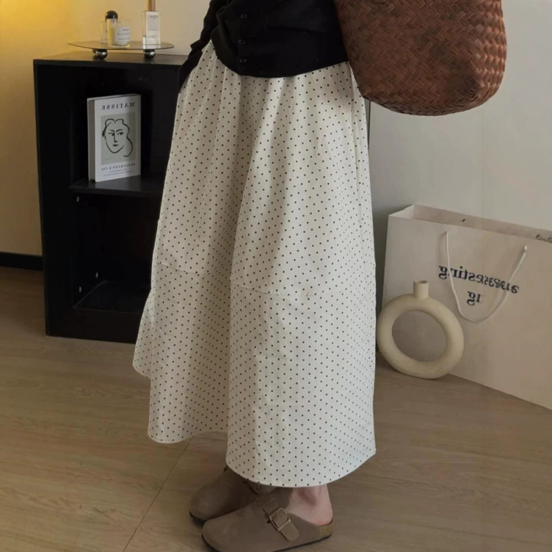 Navy Blue Polka Dot Skirt for Women, Summer Thin Style, 2026 New Model, Long Skirt, Plus Size, Hip-Covering, Slimming A-Line Skirt Navy Blue Polka Dot Skirt for Women, Summer Thin Style, 2026 New Model, Long Skirt, Plus Size, Hip-Covering, Slimming A-Line Skirt