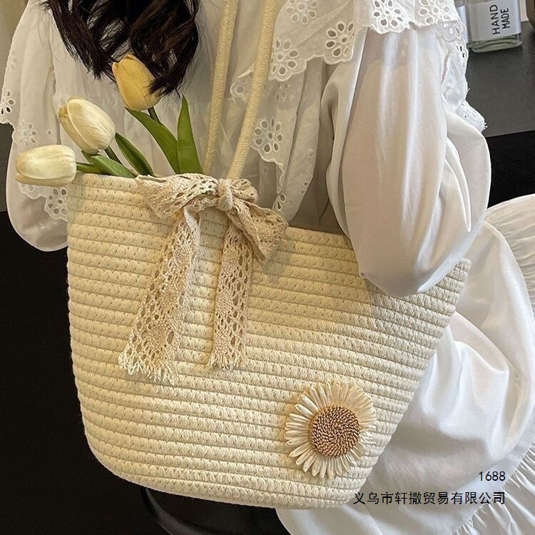 2026 Large Capacity Tote Beach Bag, Versatile Summer Beach Woven Bag, Simple Home Style, Off-White with Small Daisy Pattern, Soft 2026 Large Capacity Tote Beach Bag, Versatile Summer Beach Woven Bag, Simple Home Style, Off-White with Small Daisy Pattern, Soft