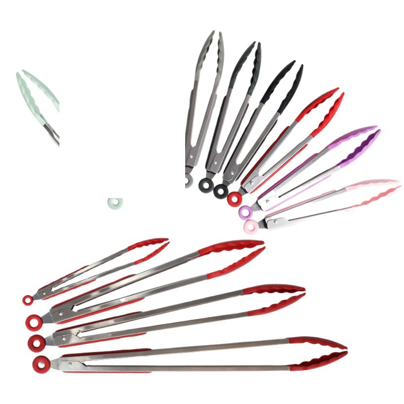 Pinzas de silicona para alimentos, pinzas de acero inoxidable para pan, pinzas para barbacoa coreana, pinzas para alimentos resistentes a altas temperaturas, pinzas para asar al por mayor