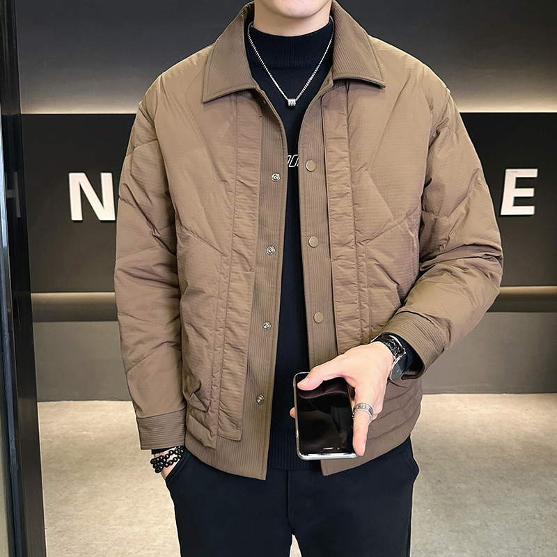Doudoune courte chaude à capuche en toile de canard blanc, col rabattu, collection hiver 2025 pour hommes et jeunes. Vêtements d'extérieur._voghion.com
