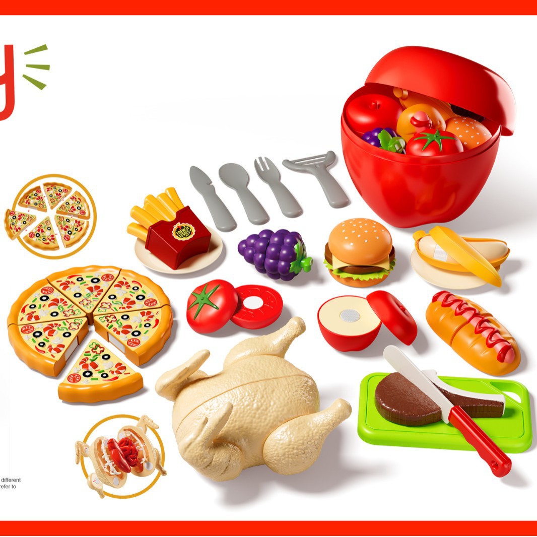 Comercio exterior infantil simulación de verduras y frutas cortadas de durian pizza cocina camping picnic cesta juguetes caseros