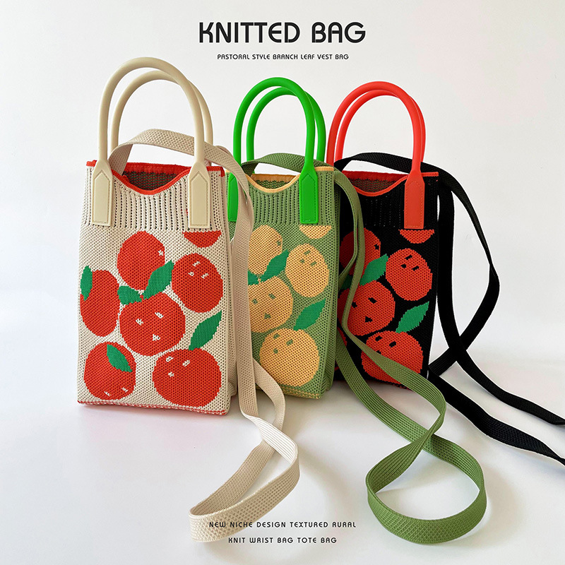 Bolso de las mujeres nicho diseño de naranja fresco mini bolso del teléfono todo partido de punto hombro bolsa de mensajero monedero