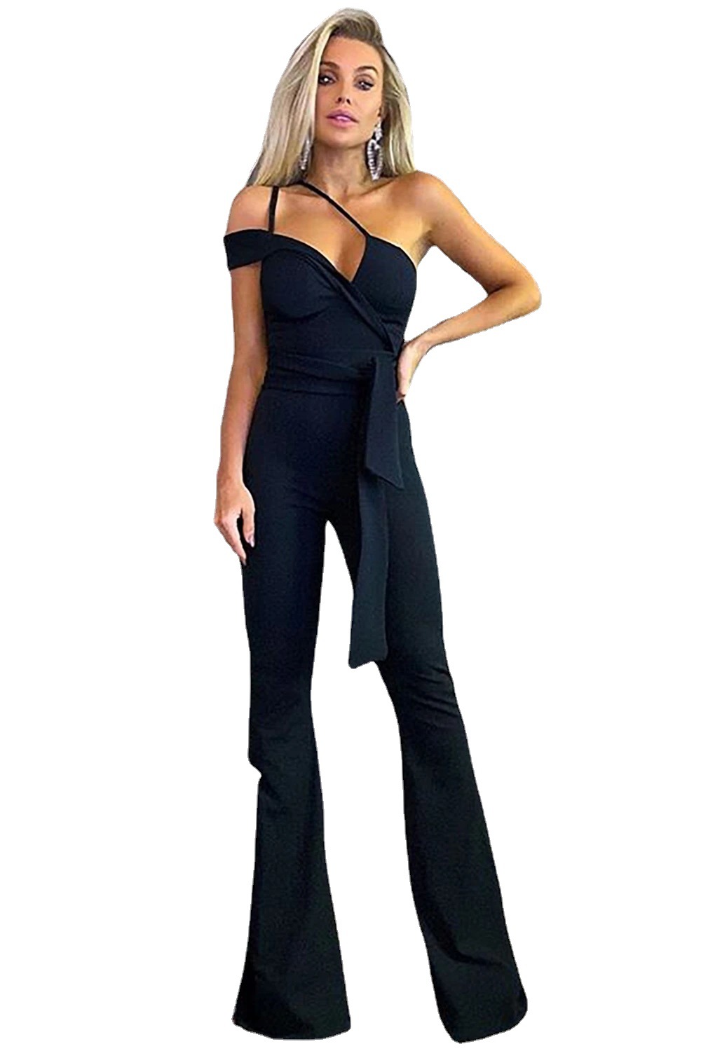 2023 verano Comercio exterior mono pantalones apretado cintura drapeado Sling pantalones negros temperamento mono de gama alta