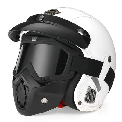 and winter pedal 3/4 helmet, Motosiklet dəbilqələri - m-milky-white-grid-wind-mirror-mask-message-with-a-transparent-mirror-free-brim-face-towel