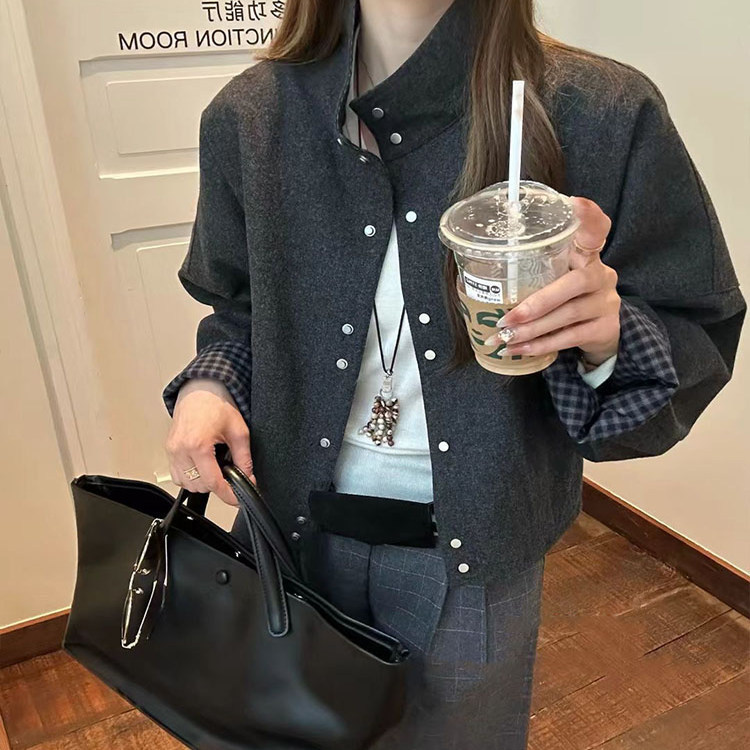 立领百搭毛呢外套女欧洲站2025年秋季新款韩版百搭休闲单排扣上衣|undefined
