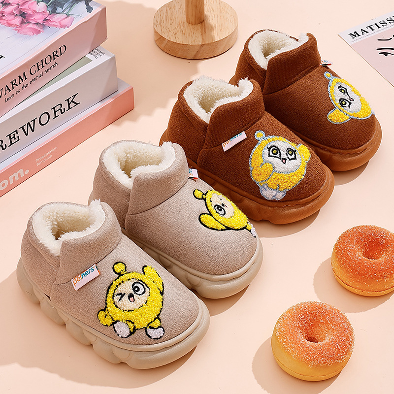 Children's Winter Cotton Shoes Fleece-Lined Thickeneded Warm Snow Boots Baby Shoes Cartoon Soft Sole Non-Slip Cotton Slippers for Boys and Girls