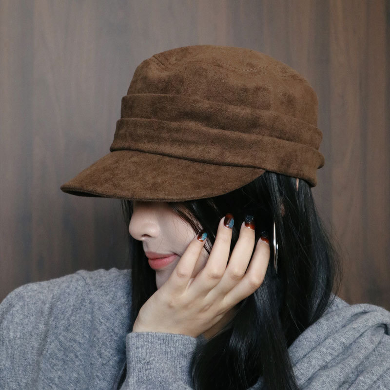 麂皮绒贝雷帽子女款纯色弯檐平顶百搭高级感报童帽保暖八角帽批发|undefined