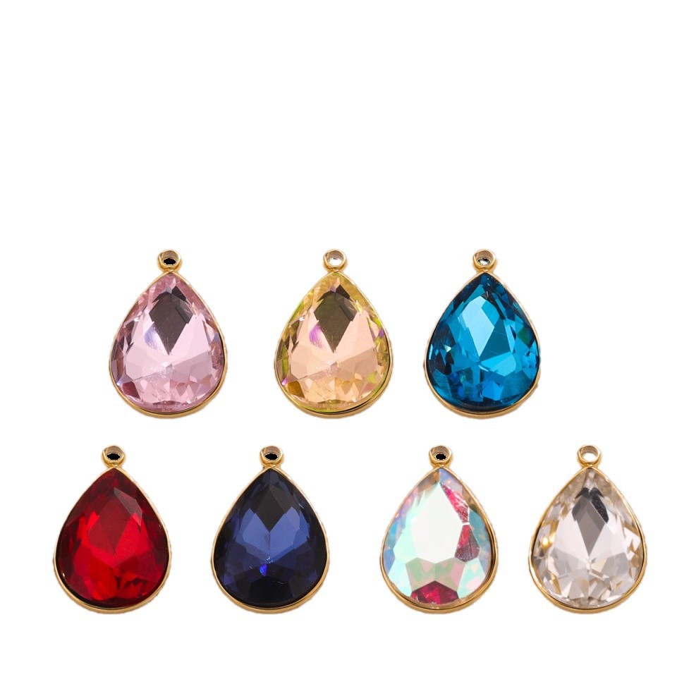 Acero inoxidable vidrio cristal colgante gotas de agua gemas de color colgante de acero titanio accesorios de joyería DIY